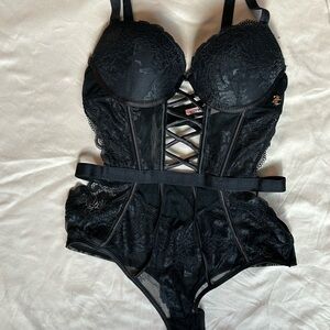 Juicy Couture Elegant Black Lace Bodysuit